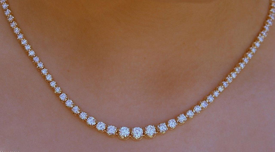 9.07ct Diamond Riviera Tennis Necklace Graduated 14k Yellow Gold