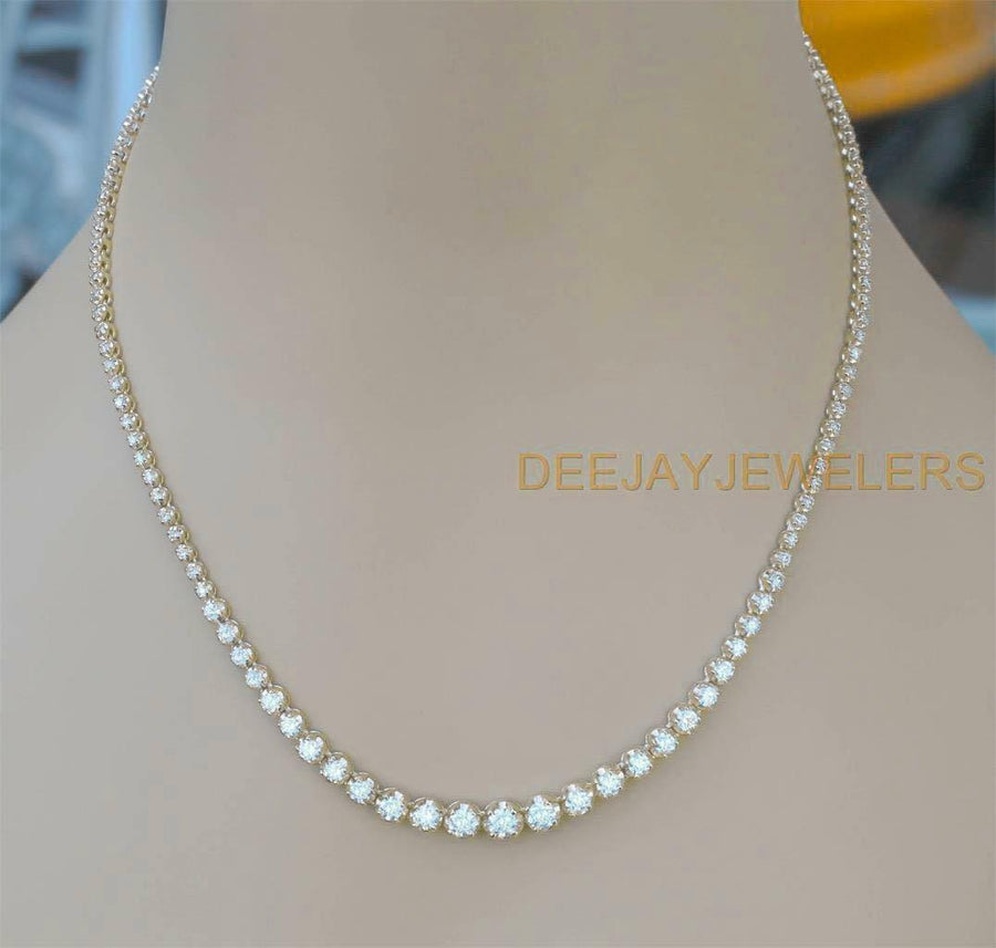 7ct Graduated Diamond Tennis Riviera Necklace 14k Yellow Gold