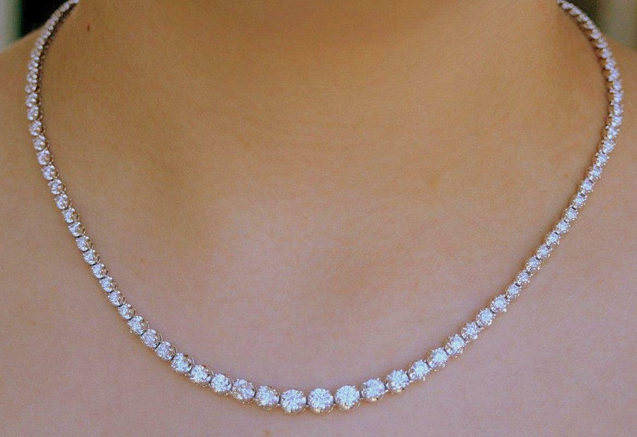 7.44ct Graduated Diamond Tennis Riviera Necklace 14k White Gold 17inch