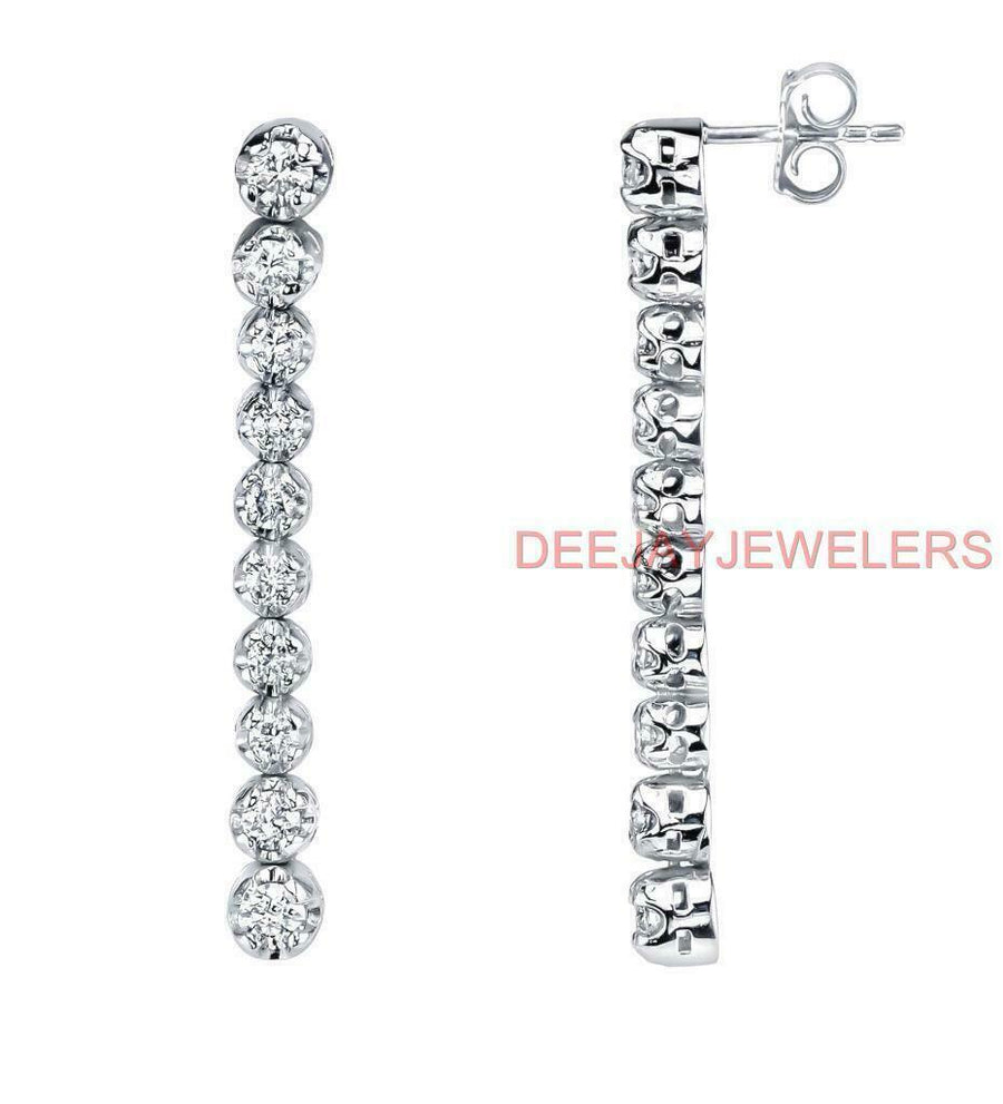 1.20ct Diamond Dangle Tennis Earrings 14k White Gold
