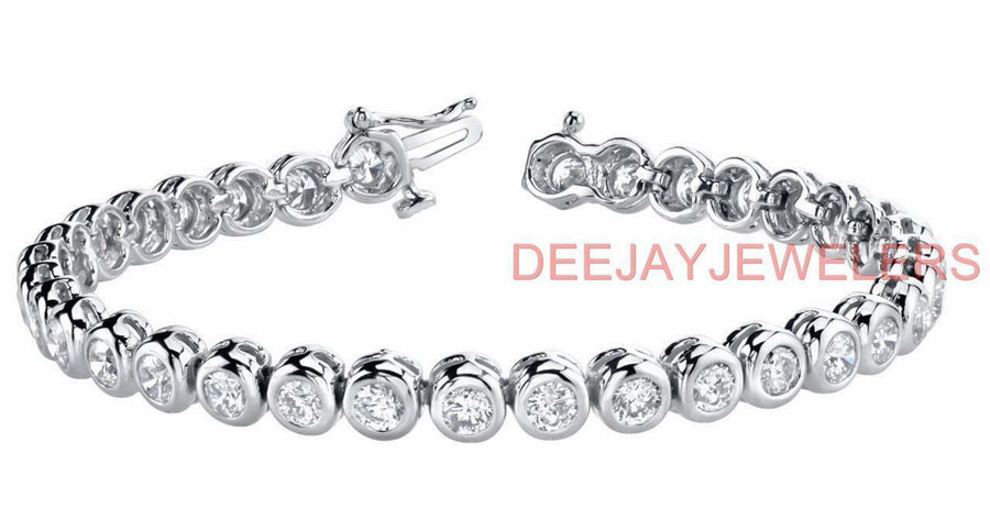 4.35ct Diamond Tennis Bracelet Bezel Set 14k White Gold