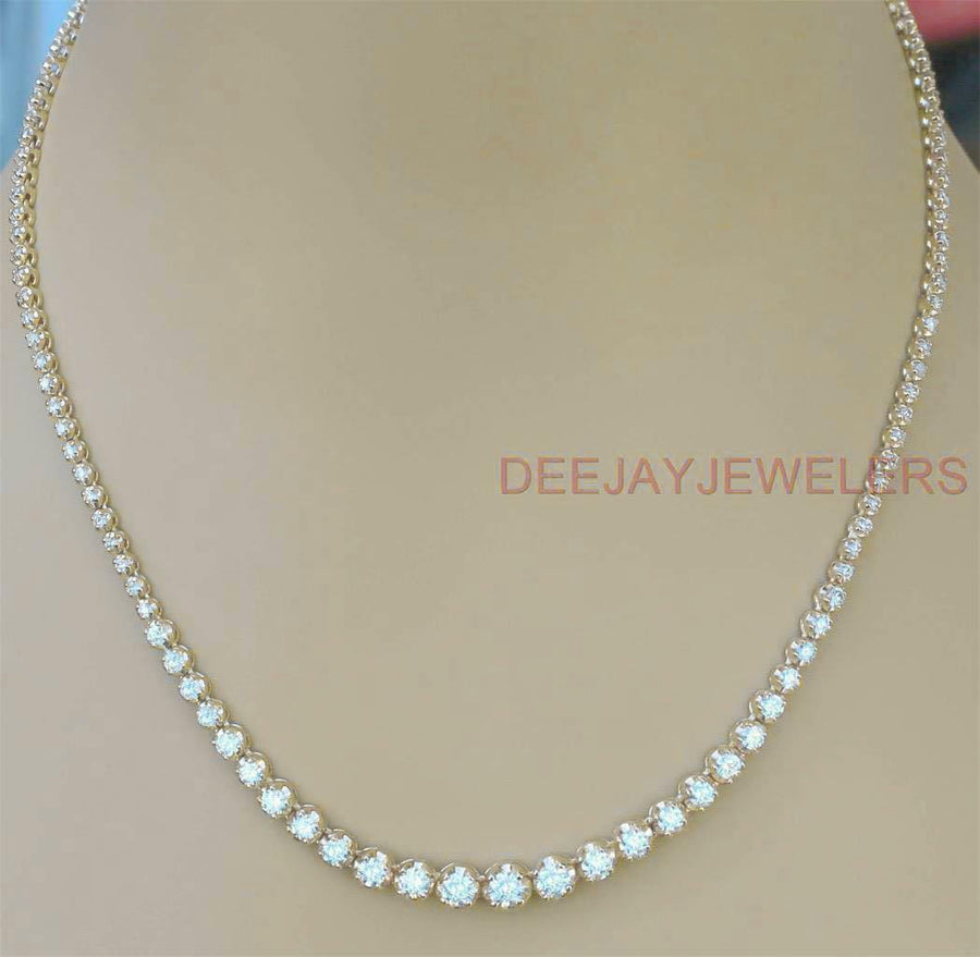 7ct Graduated Diamond Tennis Riviera Necklace 14k Yellow Gold