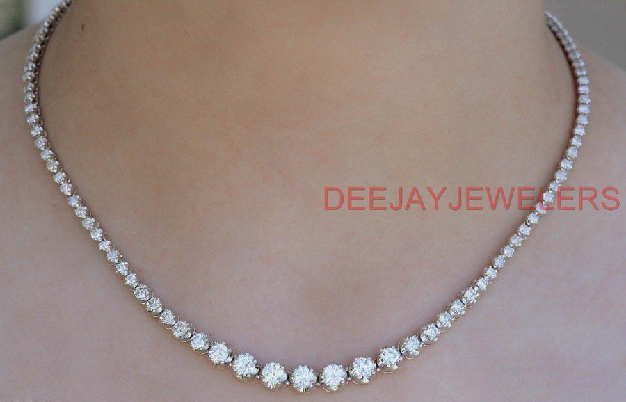 8.49ct Graduated Diamond Tennis Riviera Necklace 14k White Gold