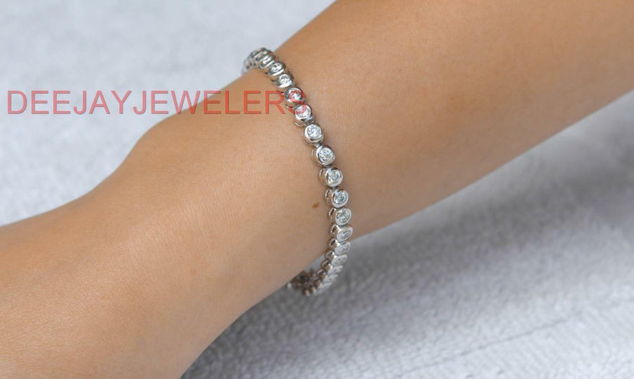4.35ct Diamond Tennis Bracelet Bezel Set 14k White Gold