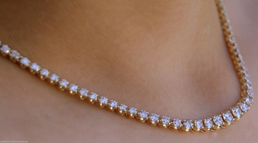 9.07ct Diamond Riviera Tennis Necklace Graduated 14k Yellow Gold
