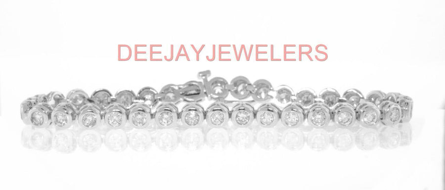 4.35ct Diamond Tennis Bracelet Bezel Set 14k White Gold