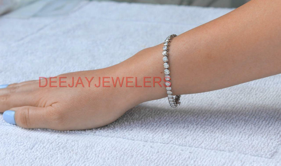 4.35ct Diamond Tennis Bracelet Bezel Set 14k White Gold