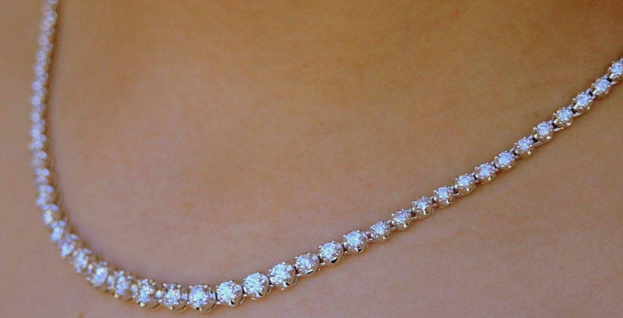 7.44ct Graduated Diamond Tennis Riviera Necklace 14k White Gold 17inch