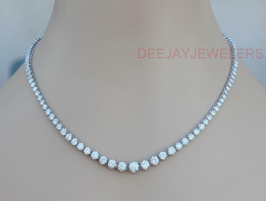 12ct Graduated Diamond Tennis Riviera Necklace 14k White Gold