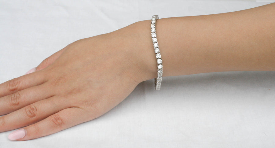 12.25ct Diamond Tennis Line Bracelet 14k White Gold Basket Set