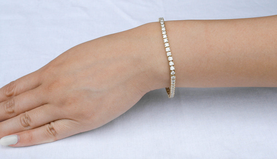 7ct Diamond Tennis Line Bracelet 14k Yellow Gold Basket Set