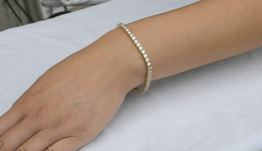 7ct Diamond Tennis Line Bracelet 14k Yellow Gold Basket Set