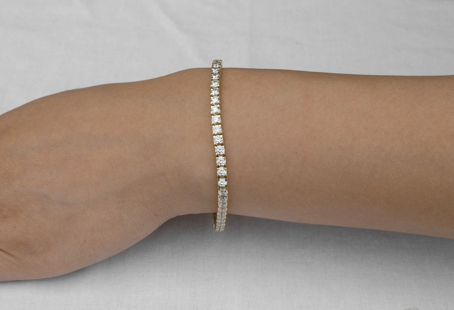 7ct Diamond Tennis Line Bracelet 14k Yellow Gold Basket Set