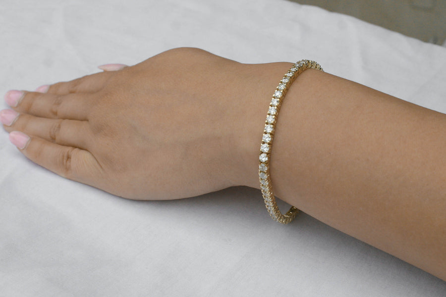 7ct Diamond Tennis Line Bracelet 14k Yellow Gold Basket Set