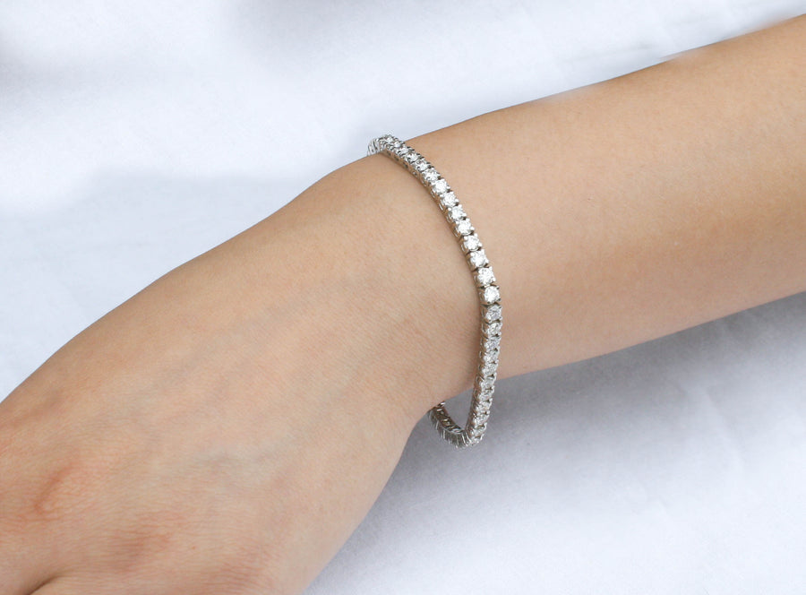 7ct Diamond Tennis Line Bracelet 14k White Gold Basket Set