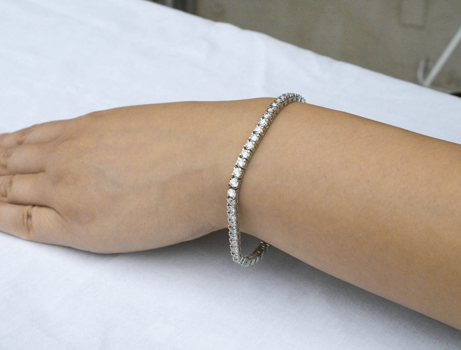 7ct Diamond Tennis Line Bracelet 14k White Gold Basket Set