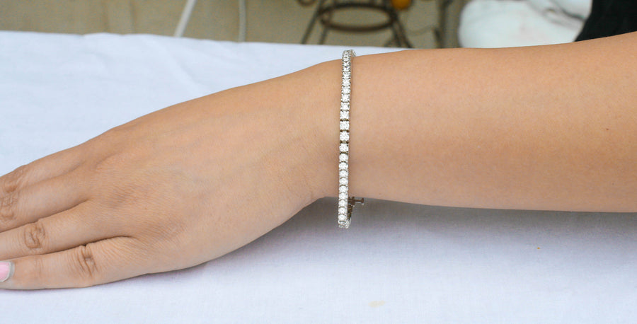 7ct Diamond Tennis Line Bracelet 14k White Gold Basket Set