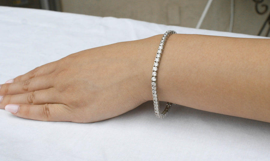 7ct Diamond Tennis Line Bracelet 14k White Gold Basket Set