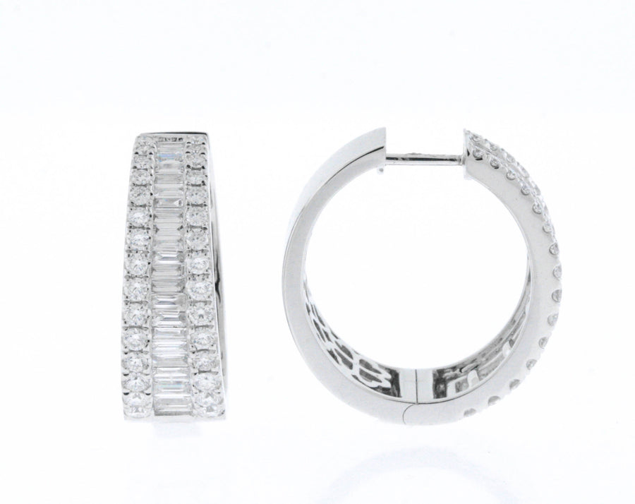 2.84ct Baguette Diamond Hoop Earrings 18k White Gold