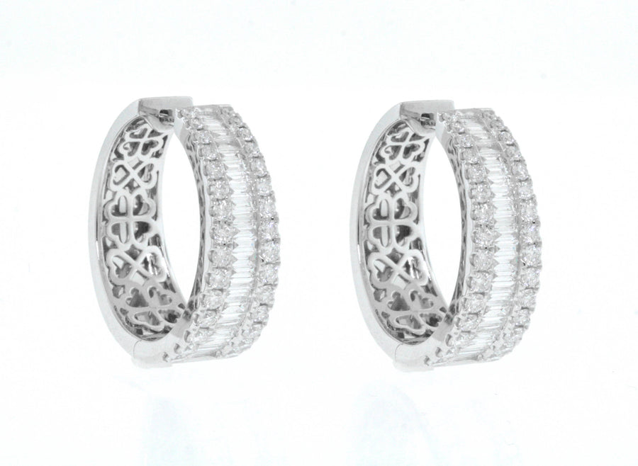 2.84ct Baguette Diamond Hoop Earrings 18k White Gold