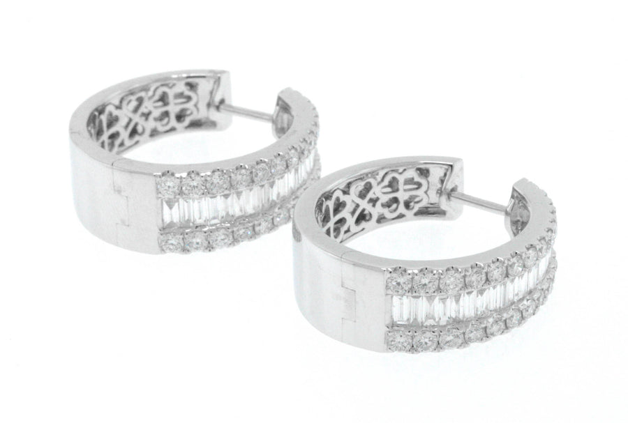 2.84ct Baguette Diamond Hoop Earrings 18k White Gold