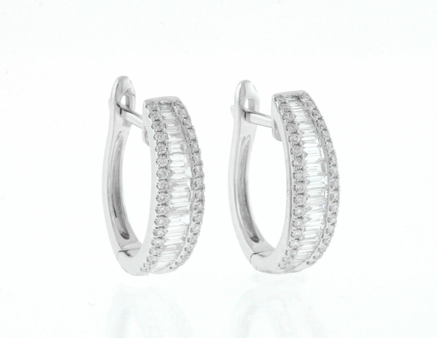 0.77ct Baguette Diamond Hoop Earrings 18k White Gold