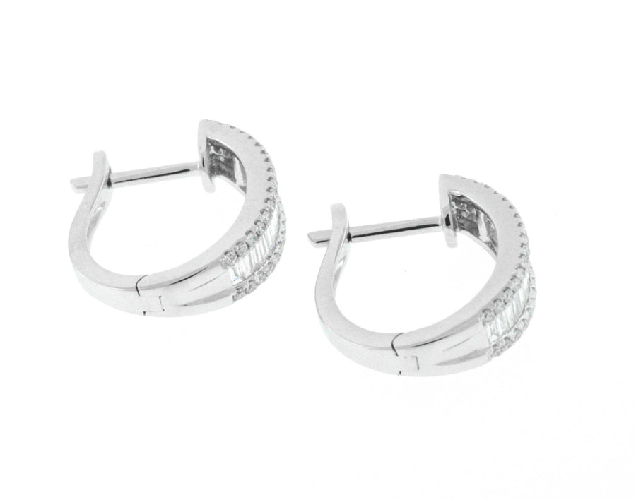 0.77ct Baguette Diamond Hoop Earrings 18k White Gold