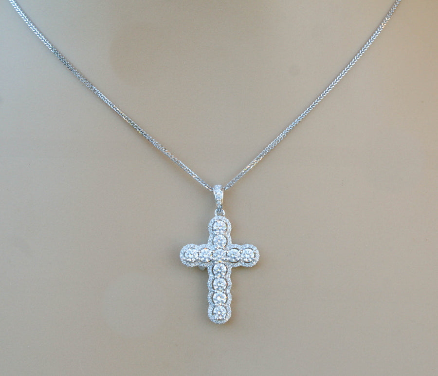 1.31ct Diamond Cross Pendant Necklace 18k White Gold