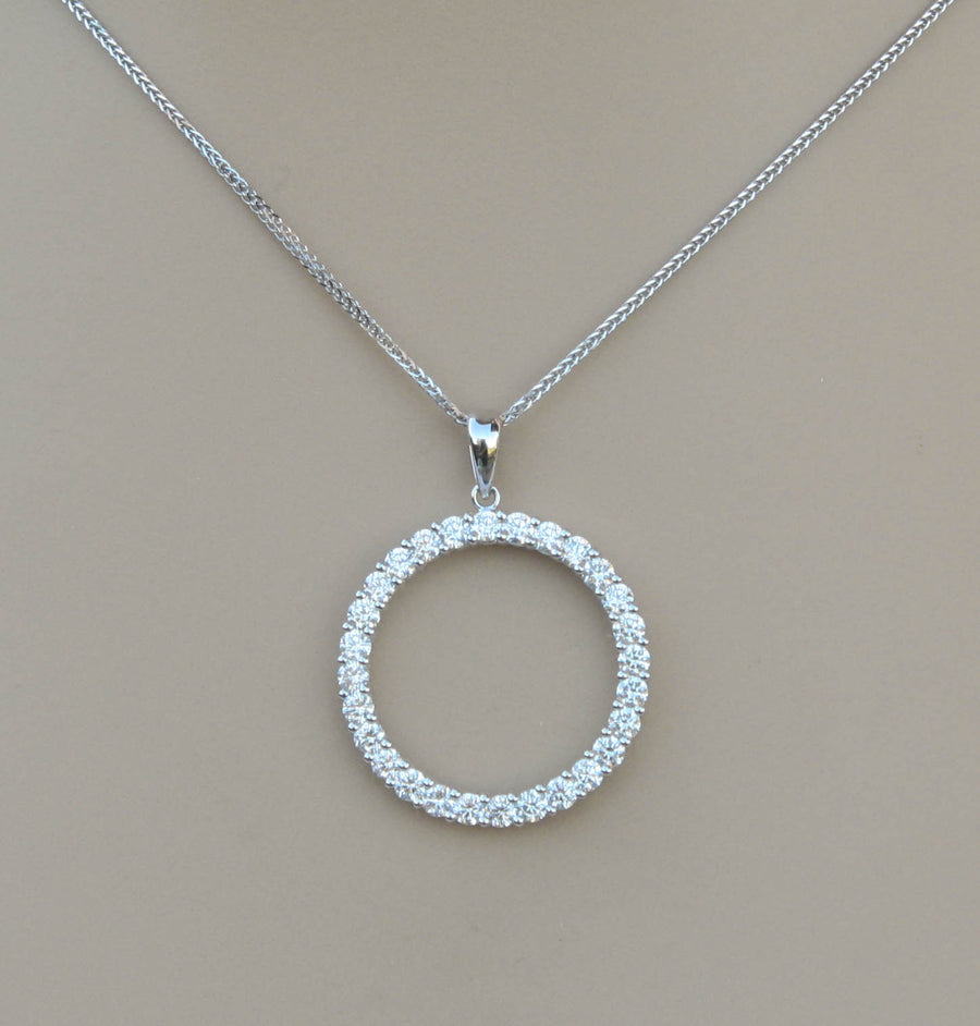 1.50ct Diamond Circle Pendant Necklace 18k White Gold