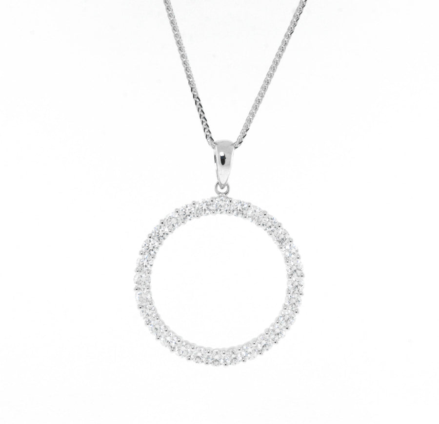 1.50ct Diamond Circle Pendant Necklace 18k White Gold