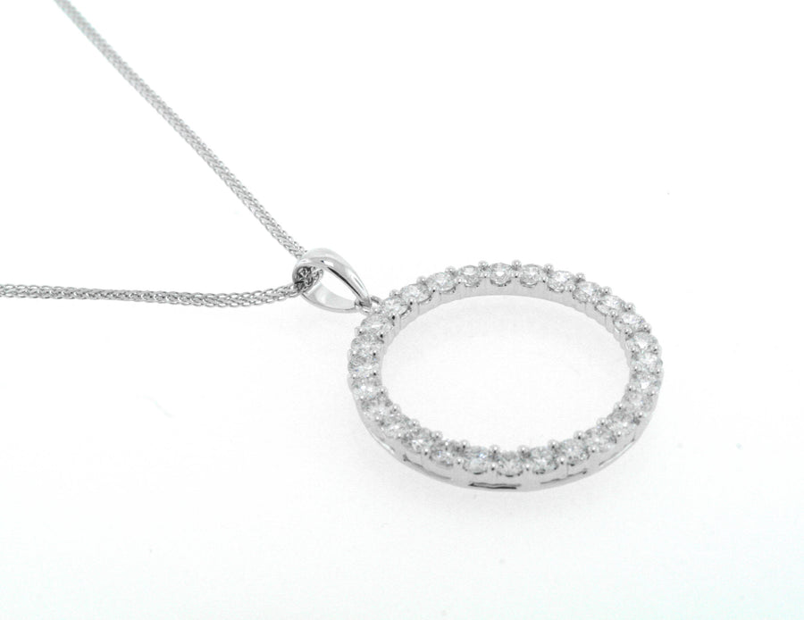 1.50ct Diamond Circle Pendant Necklace 18k White Gold