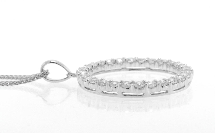 1.50ct Diamond Circle Pendant Necklace 18k White Gold