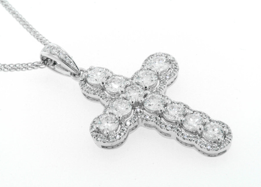 1.31ct Diamond Cross Pendant Necklace 18k White Gold