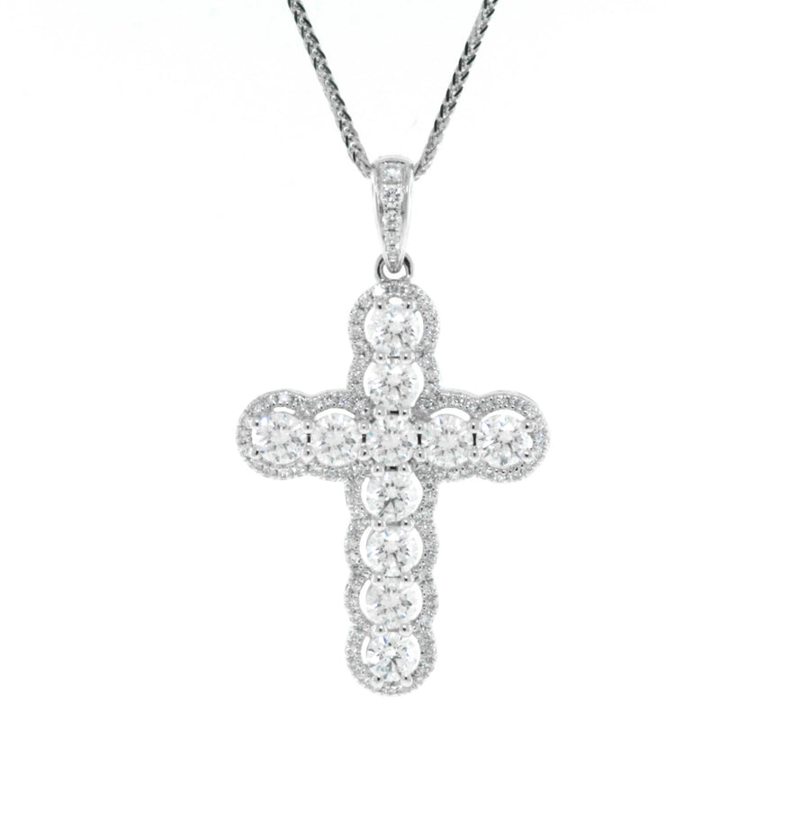 1.31ct Diamond Cross Pendant Necklace 18k White Gold
