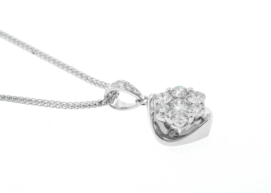 0.67ct Diamond Cluster Pendant Necklace 18k White Gold