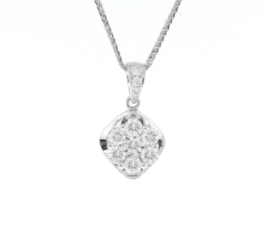 0.67ct Diamond Cluster Pendant Necklace 18k White Gold