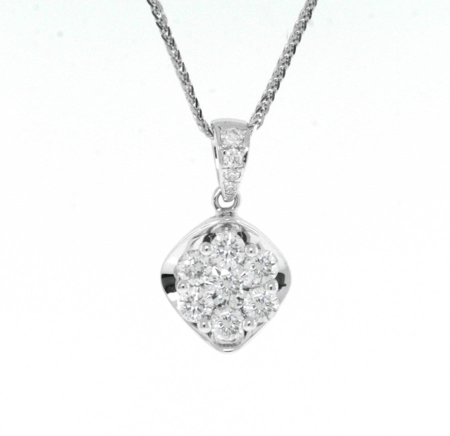 0.67ct Diamond Cluster Pendant Necklace 18k White Gold