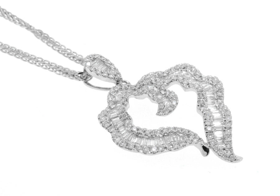 1.32ct Baguette Diamond Heart Pendant Necklace 18k White Gold