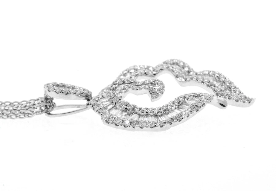 1.32ct Baguette Diamond Heart Pendant Necklace 18k White Gold