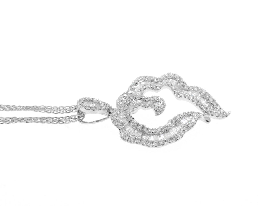1.32ct Baguette Diamond Heart Pendant Necklace 18k White Gold