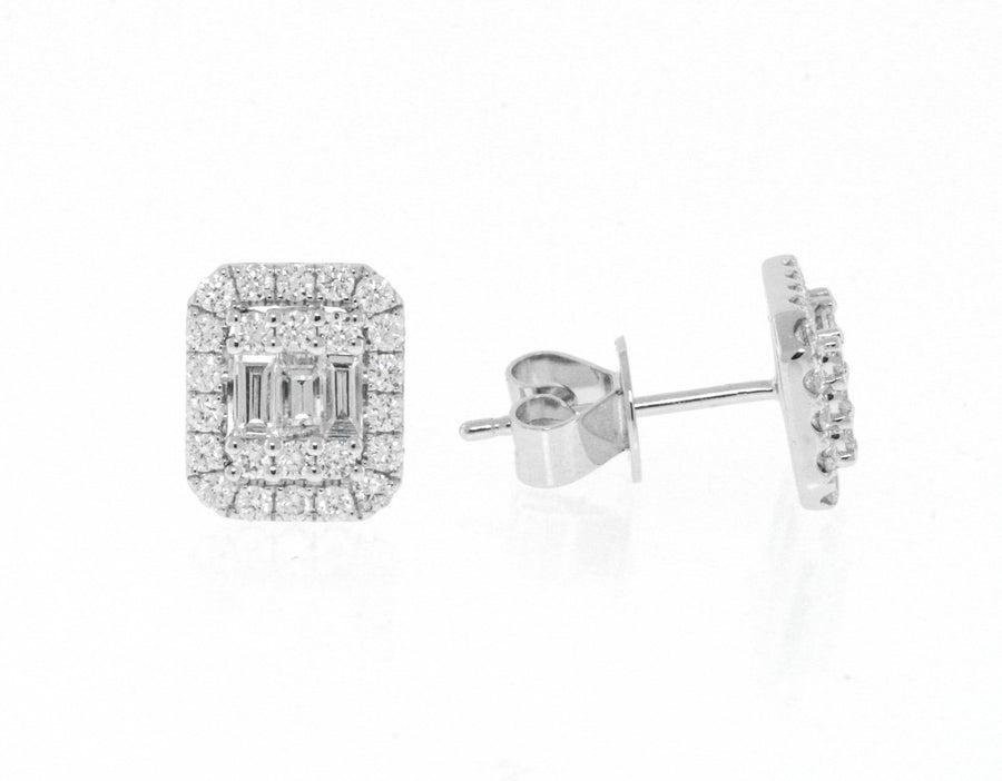 0.87ct Baguette Diamond Stud Earrings 18k White Gold 9mm x 7.5mm
