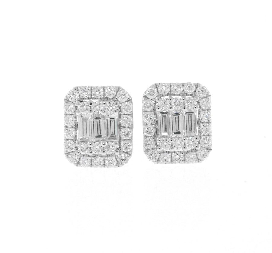 0.87ct Baguette Diamond Stud Earrings 18k White Gold 9mm x 7.5mm