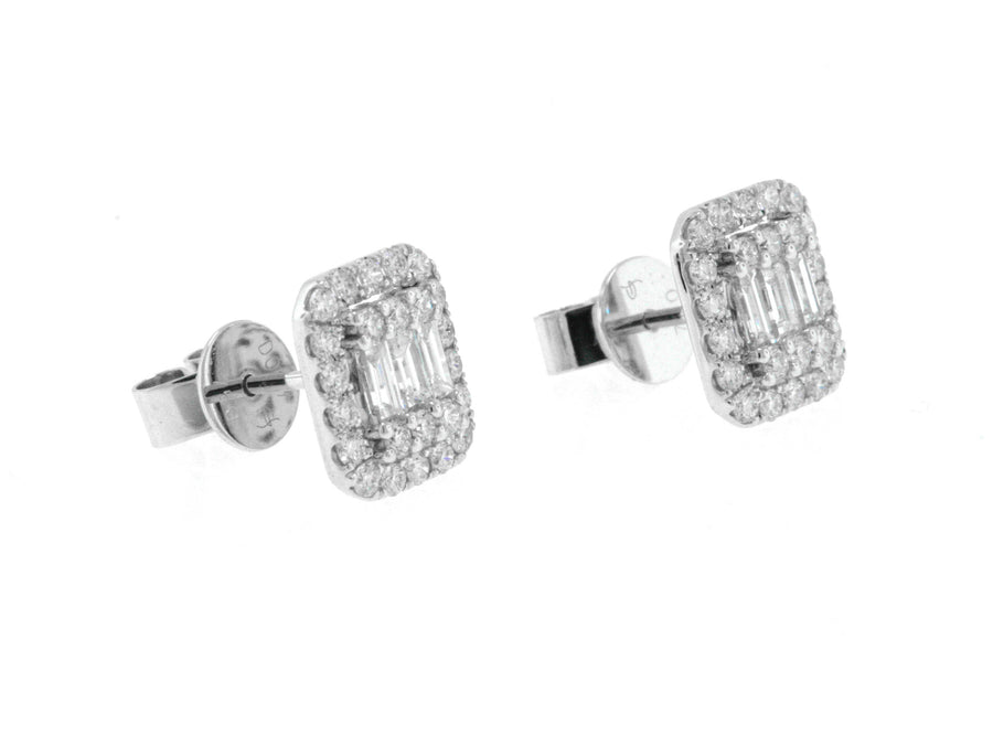 0.87ct Baguette Diamond Stud Earrings 18k White Gold 9mm x 7.5mm