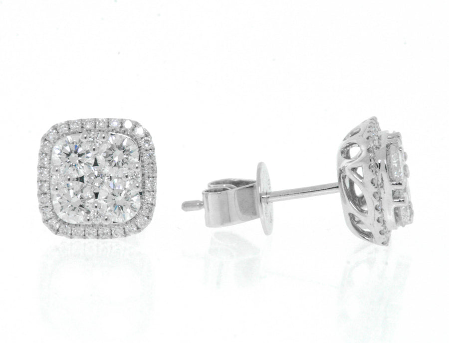 1.17ct Diamond Square Halo Stud Earrings 18k White Gold