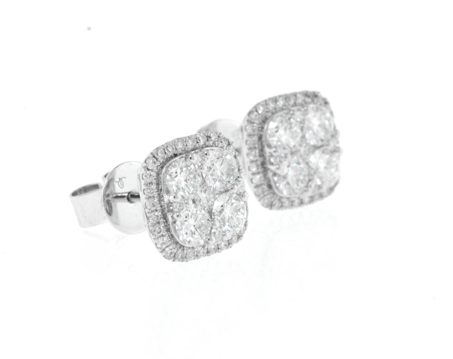 1.17ct Diamond Square Halo Stud Earrings 18k White Gold