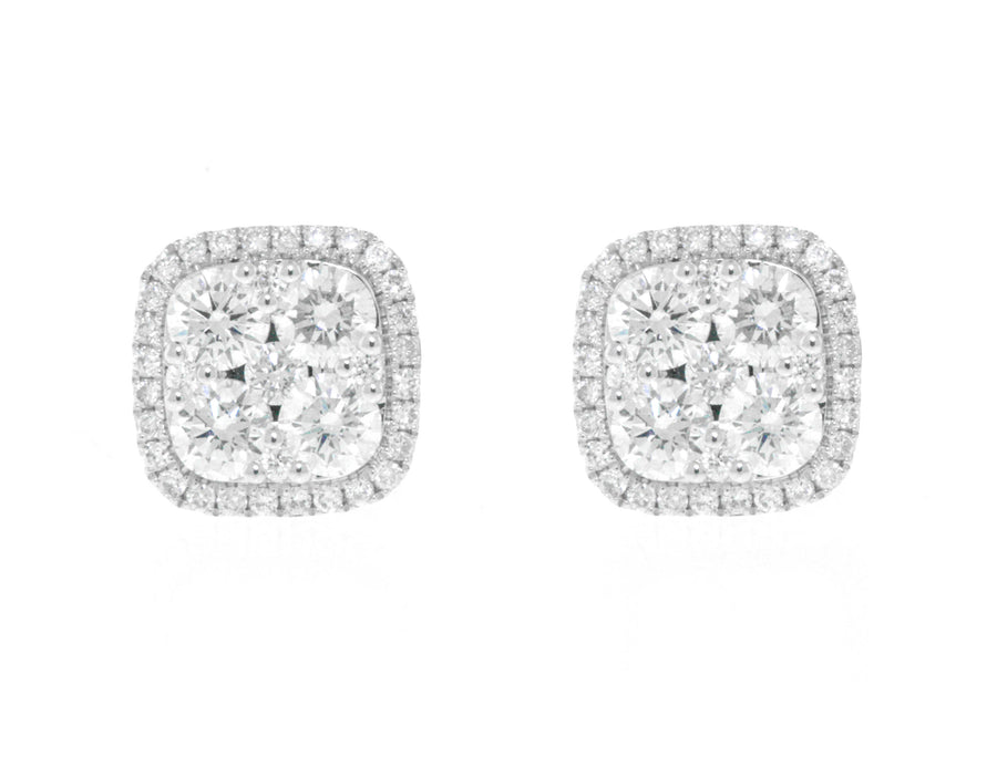 1.17ct Diamond Square Halo Stud Earrings 18k White Gold