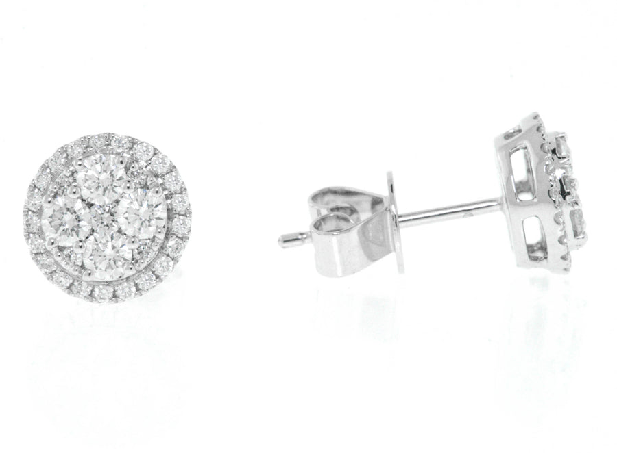 0.80ct Diamond Halo Stud Earrings 18k White Gold 8mm
