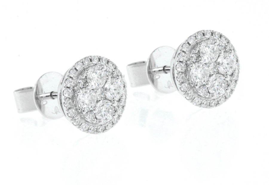 0.80ct Diamond Halo Stud Earrings 18k White Gold 8mm