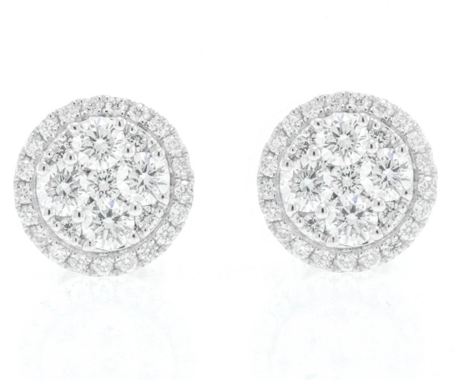 0.80ct Diamond Halo Stud Earrings 18k White Gold 8mm