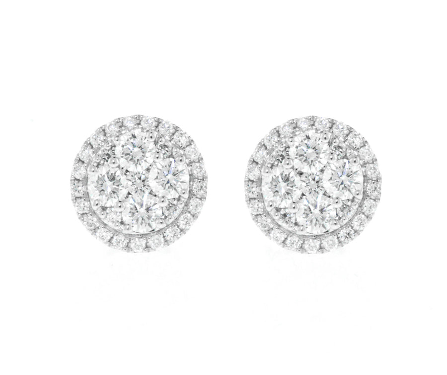 0.80ct Diamond Halo Stud Earrings 18k White Gold 8mm